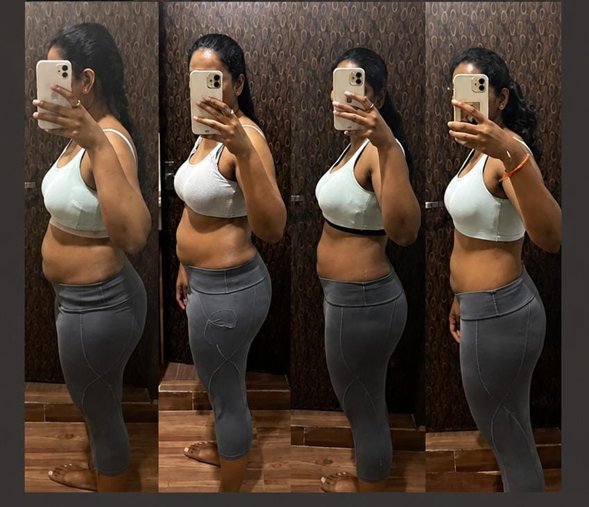 Four-stage progress photos of a corporate leader who went from 69 kg to 60 kg